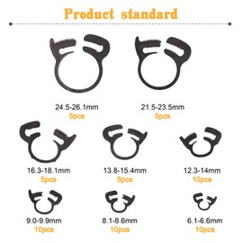 60-Pcs Heavy Duty Speedy Double Snap Grip Nylon Plastic Hose Clamps 8 Sizes Set Assortment