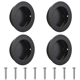 MOROBOR Black Flush Pulls Barn Door Pulls Handles, 4PCS 304 Stainless Steel Sliding Door Pulls Round Flush Recessed Cabinet Handles (2 Inch)