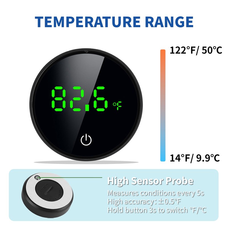 Multi-Function Rechargeable Aquatic Thermometer: Wireless Aquarium Thermometer Temperature Measurement LED