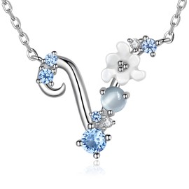 VIKI LYNN Initial Necklace for Women 925 Sterling Silver Letter Necklace Initial V with Blue Flower Cubic Zirconia Pendant Birthday Engagement Gift for Women,Mom,Her, Couple