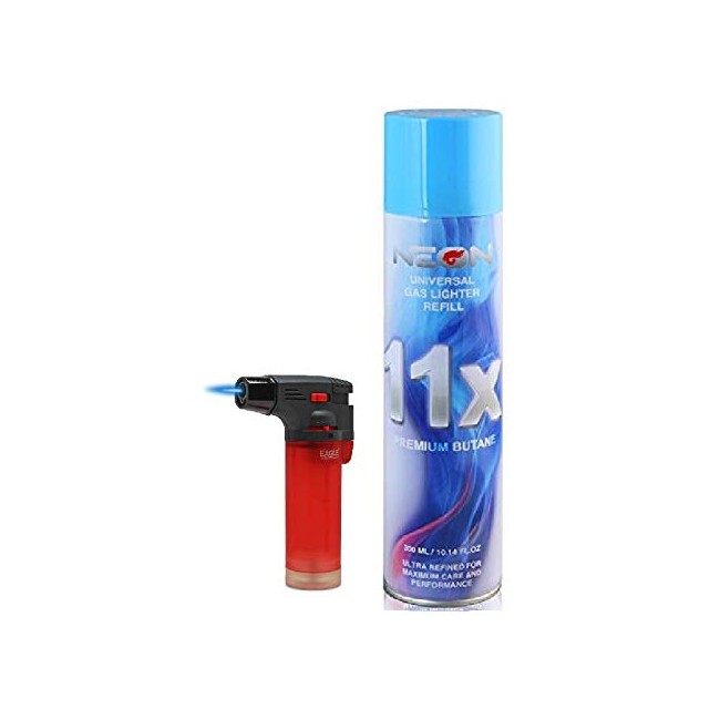 Big Eagle Torch Lighter, NEON 11X Butane Refill Fuel Fluid 10oz Can Bundle Combo