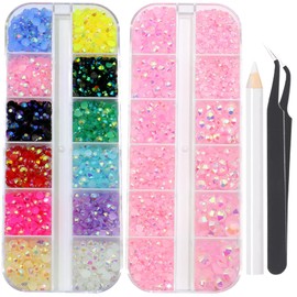 Resin Jelly Rhinestones for Crafting Bedazzling,Colorful Rhinestones for Nails Art+Pink AB Nail Rhinestone and Gems,Nail Diamond Flatback Gems Crystals Charms for Nail Design DIY Makeup Decor