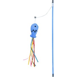 WaigN Blue Cat Wand Kitten Teaser Stick Portable Cat Teaser Fish Design Safe Colorful Balls Cats, Feather Toys