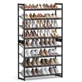 SONGMICS Shoe Rack, 8-Tier Shoe Organizer, Metal Rack for Garage, Set of 2, 4-Tier Stackable Shelf, with Adjustable Flat or Angled Shelves, 32-40 Pairs, Ink Black ULMR08B
