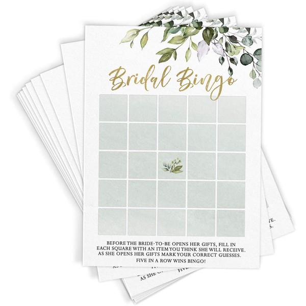 Bridal Shower Bingo Game, Set of 50 Cards, Greenery Eucalyptus Bridal Shower Game and Activity, Fun, Unique, and Easy to Play