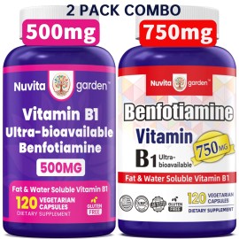 NuvitaGarden Vitamin B1 Benfotiamine 750mg+ 500mg, 240 Capsules | Bioavailable B Vitamins