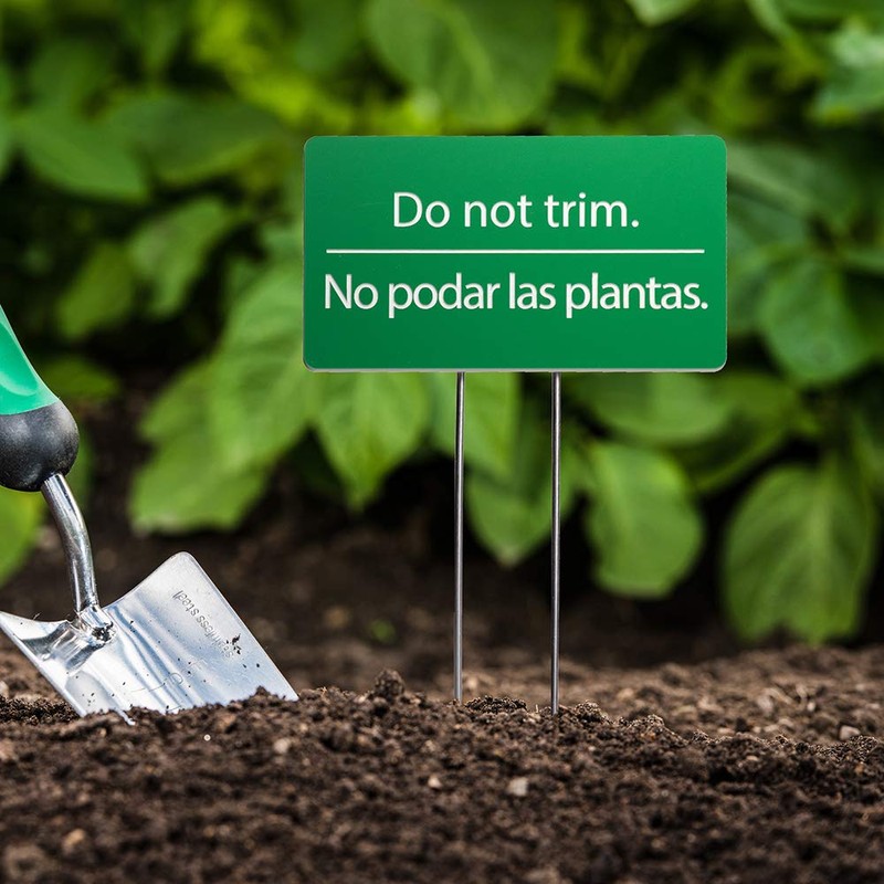 Do Not Trim Acrylic Yard Sign, Bilingual Plant Signs, Garden