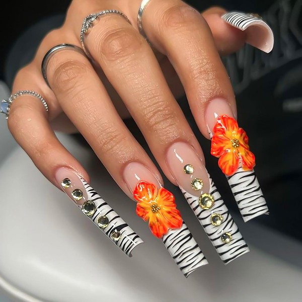RUOKEXIN Long Press on Nails French Tip Fake Nails Fall