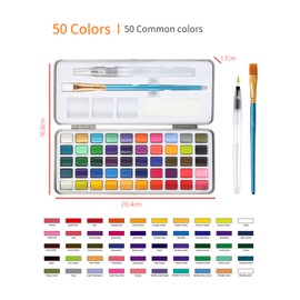 H&B Watercolor Paint Set 50 Colors Professional Art Supplies with Flat Brush Watercolor Brush Pen for Artists Beginners Students Adults Drawing Painting Portable Art Painting  for Students Adults Artist Painter Beginners