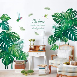 DECOWALL SG-2210 Large Tropical Plants Wall Stickers Green Monstera Leaves Birds Decals Removable for Living Room Bedroom Office Home Décor DIY