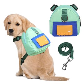 DoggieKit Dog Backpack Harness with Leash,Cute Pet Puppy Backpacks Bulid-in Dog Poop Bag Dispenser,Adjustable Pets Self Carrier Bag for Small Medium Dogs Travel Hiking Daily Walking(S, Green)
