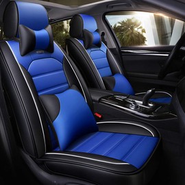 otoez Leather Car Seat Covers Full Set 5 Seats Faux Leatherette Automotive Seat Covers Universal Fit for Most Sedan SUV Truck Waterproof Vehicle Cushion Cover Protector (with Pillows)