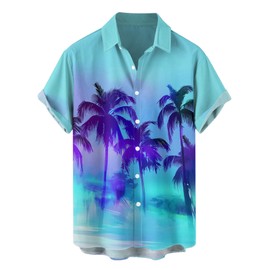 DRESSFO Matchable Couples' Outfit Blue Coconut Tree Print Men's Shirt (Men/Large/Light Green Men Shirt)