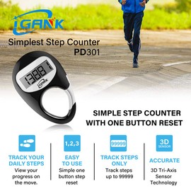 iGANK Simple Walking Pedometer 3D Step Counter for Men Women Kids (Black)