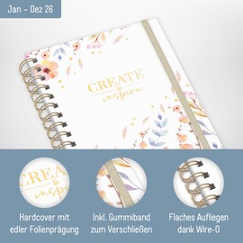 =Häfft® Lieblings-Timer Calendar 2026 A5 "Sweet Flowers" Hardcover Diary Spiral Calendar Weekly Planner Ring Binder Planner Sustainable & Climate Friendly