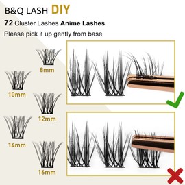 B&Qaugen Lash Clusters (B03, D-16mm) Individual, Vegan, Cruelty Free, 72 Cluster DIY at Home False Eyelash Extensions