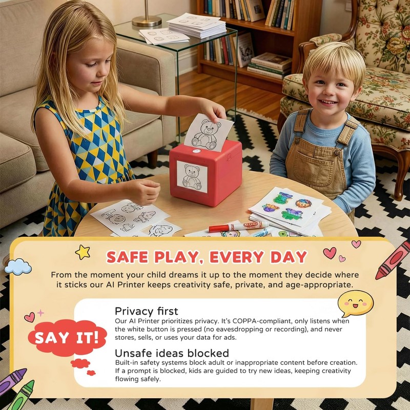 AI Voice Sticker Maker for Kids, Mini Inkless Thermal Printer,