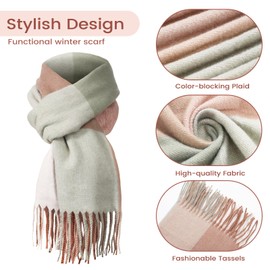 Scarf for Women - Green Scarf Winter Warm Knit Large Plaid Scarves for Women, Winter Scarf for Women
