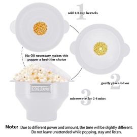 The Original Korcci Microwaveable Silicone Popcorn Popper, Microwave Popcorn Popper, Collapsible Microwave Popcorn Maker Bowl, No Oil Required, Use In Microwave, Dishwasher Safe (White)