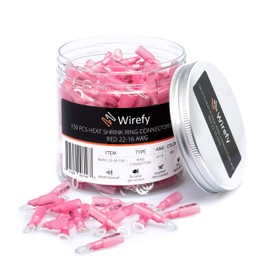 Wirefy 150 PCS Heat Shrink Ring Terminals #10 - Marine Grade Ring Connectors - Eyelet Wire Connectors - Red 22-16 AWG
