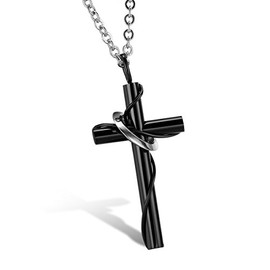 JewelryWe New Black Stainless Steel Lingering Cross Couples Pendant Necklace (Men's Pendant)