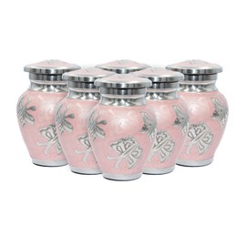 Butterfly Cremation Urn, Keepsake Urns, Funeral Tokens, Set of Six Pink Butterfly Memorial Ash Urns with Velvet Bags