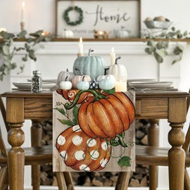 Artoid Mode Polka Dot Pumpkins Vine Autumn Table Runner, Seasonal Fall Wood Kitchen Dining Table Decoration for Home Party Decor 40x140 cm