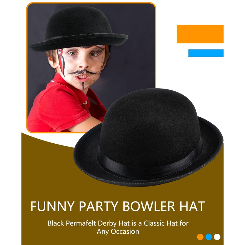 Puyawen 2 Pcs Black Bowler Hats Felt Round Top Hat
