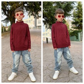 Arshiner Boys Knit Jumper Light Half Zip Children's Casual School Pullover Sweater for Autumn Winter Kids Knitwear Pullover, 5-6 Years 120 Burgundy