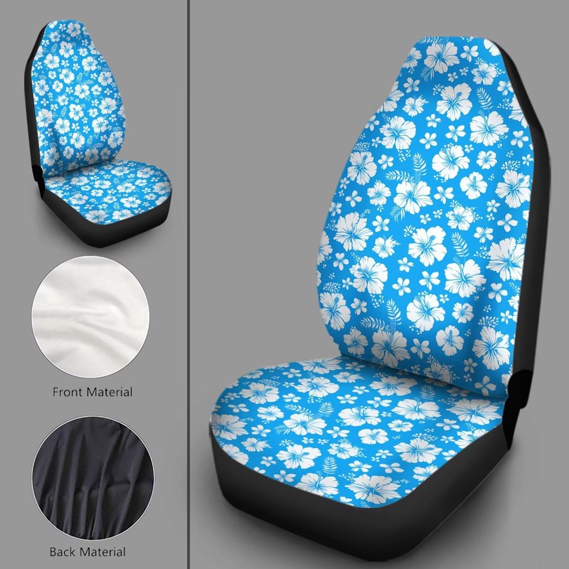 Jodoolang Blue Hibiscus Floral Front Car Seat Covers Only, 2pcs