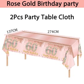 2Pcs Rose Gold Happy 60th Birthday Party TableCloth,137*274cm Plastic Rose and Gold 60th Table Cloth for Her Girl Women Birthday Table Decorations Disposable Party Tablecovers for Birthday Party