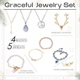 puplat Advent Calendar 2024 with Bracelets Necklace, Ear Rings & Rings, 24 PCS Jewelry Set, Classic & Elegant Designs, Presents for Women, Adults, Grandma, Wife, Mom, Friends