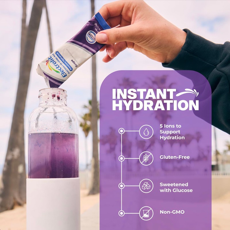 Electrolit Electrolytes Powder Packets, Grape 8 Pack, Powdered Hydration Packets