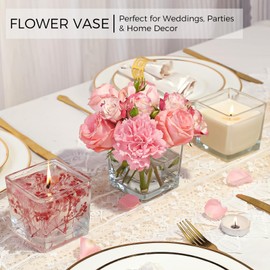 CONNOO 12 Pack Square Glass Vase 3" x 3" x 3", Clear Bulk Flower Vases for Centerpieces, Square Glass Cube Vase Floating Candle Holders for Wedding Party Home Decor