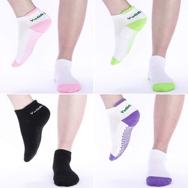 4 Pairs Yoga Socks Non-Slip for Women, ABS Pilates Socks Stopper Socks for Running, Dance, Ballet, Sports, Size 35-39