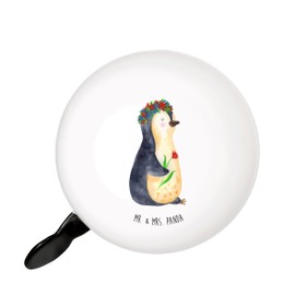 Mr. & Mrs. Panda XL Bicycle Bell Penguin Flowers - Gift, Goals, Bicycle Bell XXL, Flower Wreath, Large Bicycle Bell, Life Goals