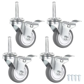 YEWEKE 2 Inch Stem Caster Wheels, 5/16" x 1-1/2" (Stem Diameter 5/16", Length 1-1/2") TPR Replacement Wheels Swivel Casters Set of 4 (with Sockets) (2.0 Inch Grey TPR Caster with Brake)
