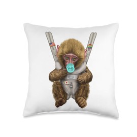 Japanese Monkey in Baby Carrier with Pacifier Throw Pillow