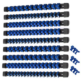 ALOANES 9 PC ABS Socket Organizer, 1/2 inch, 3/8 inch and 1/4 inch Drive Socket Rail Holders, Heavy Duty Socket Racks, Black Rails with Blue Clips