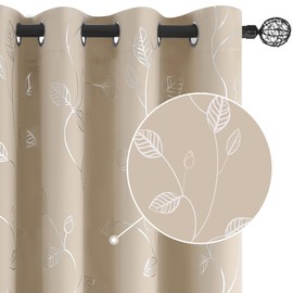BUHUA Wave Silver Leaf Print Blackout Curtains for Living Room Darkening Curtains Light Blocking Curtains for Bedroom 38W×63L Beige 2 Panels
