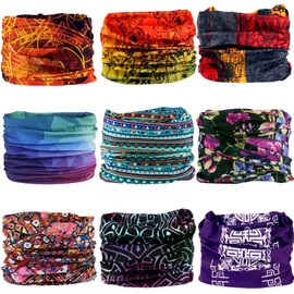 KINREE 9PCS Outdoor Headscarves, Womens and Mens Headband Headwear (Indian Print)