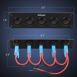Nilight 5 Gang 3 Pin Rocker Switch Panel Waterproof On Off 12V Red Toggle for Cars Trucks Boats