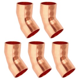 PATIKIL 15 mm ID 1 mm Thick Elbow Copper Fittings Copper Solder Fitting Copper Fitting, Pack of 5, 99.9% Pure Copper 45 Degree Pipe Fitting, Short Radius Pipe Connector with Solder Sleeve Connection