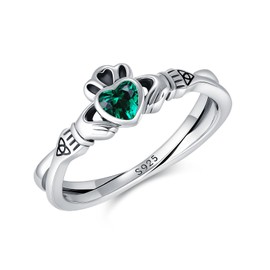 Waysles Claddagh Ring for Women S925 Sterling Silver Claddagh Ring with Green Heart and Birthstone Celtic Knot Ring Irish Jewelry St Patrick's Day Gifts, Sterling Silver, No Gemstone