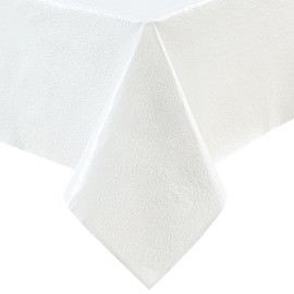 Elrene Home Fashions White Floral Embossed Print Table Pad Fabric - 3 Yard Cut, Protective Table Cover Protector for Dining & Kitchen Tables, 54"x108"