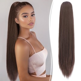RUWISS Long Straight Ponytail Hairpiece - 70 cm Drawstring Clip Ponytail Hair Extensions Synthetic Braid Hair Extension for Women Daily (Medium Brown)