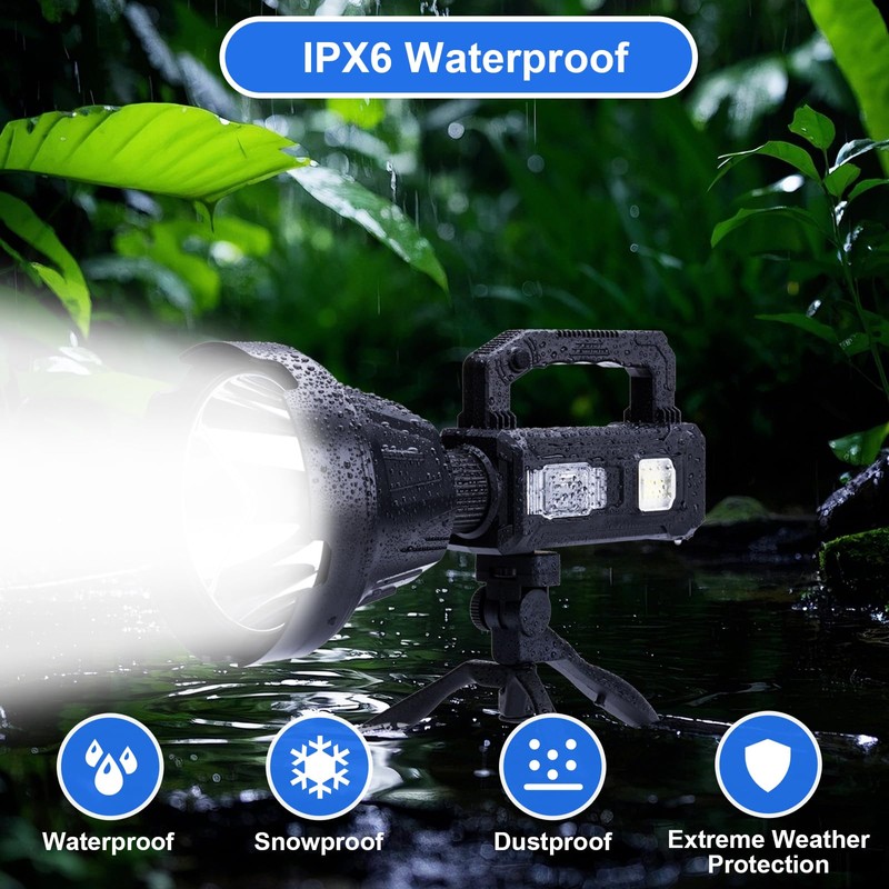 Peascat Rechargeable Spotlight Flashlight Handheld 3,000,000L, 6 Modes Super Bright