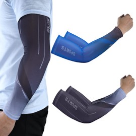 UV Sun Protection Arm Sleeves for Men&Women, Long Arm Sleeves with Thumb Hole,UPF 50 Sports Compression Cooling Sleeve.Colorful Designs(Black&White Gradient+Blue&Black Gradient)
