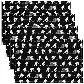 Feelyou Ice Hockey Placemat for Kitchen Dining Table Decor Indoor Outdoor 18"x12"Ice Hockey Player Placemats Set of 4 Decoration Sports Gaming Event Hockey Pucks Placemat