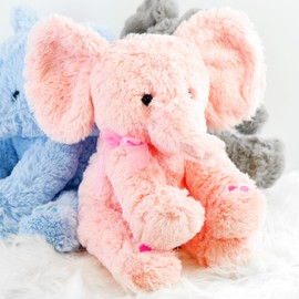 11" Plush Super Soft Elephant Teddy Bear Cuddling Baby Gift Toy with Ribbon (Baby Pink Elephant)